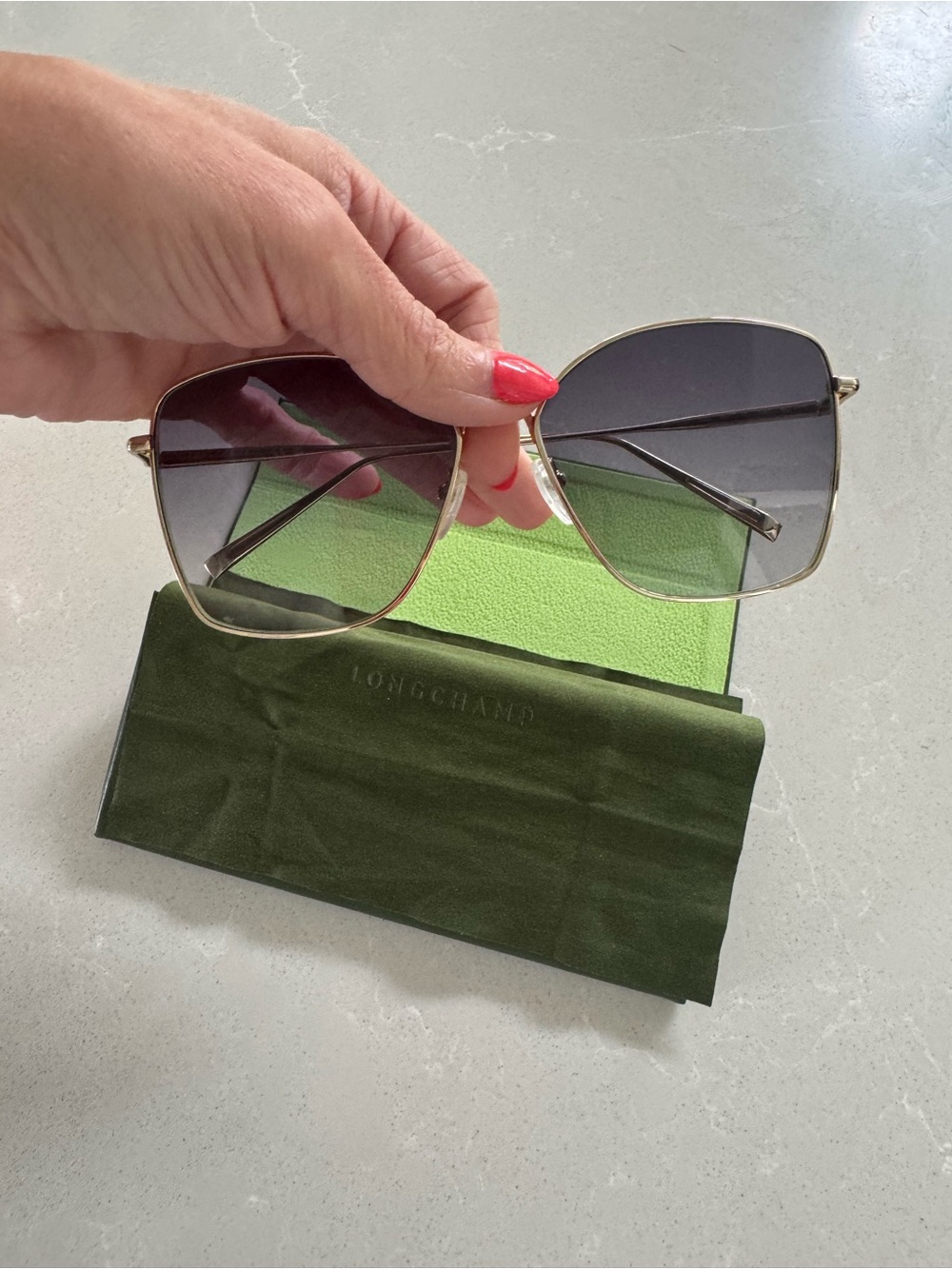 Longchamp Gold Frame Sunglasses with Gray Gradient Lenses
